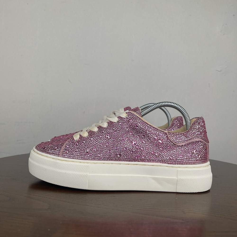 Betsey Johnson Sidny Shoes Women's 6M Pink Rhinestone Platform Low Top Sneaker